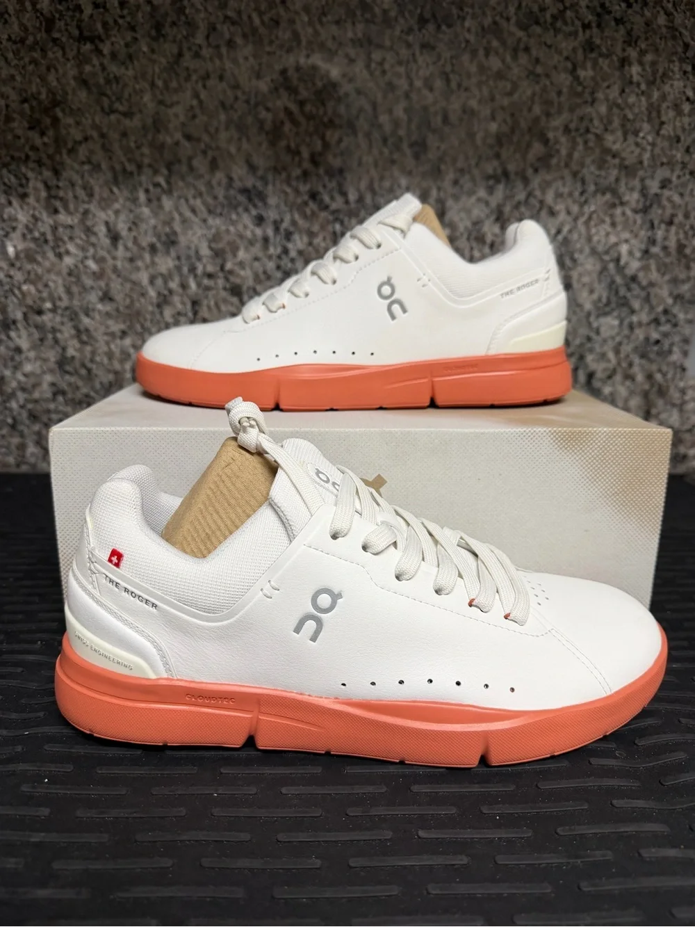On Roger Advantage Men's Sneakers in White with Orange Sole